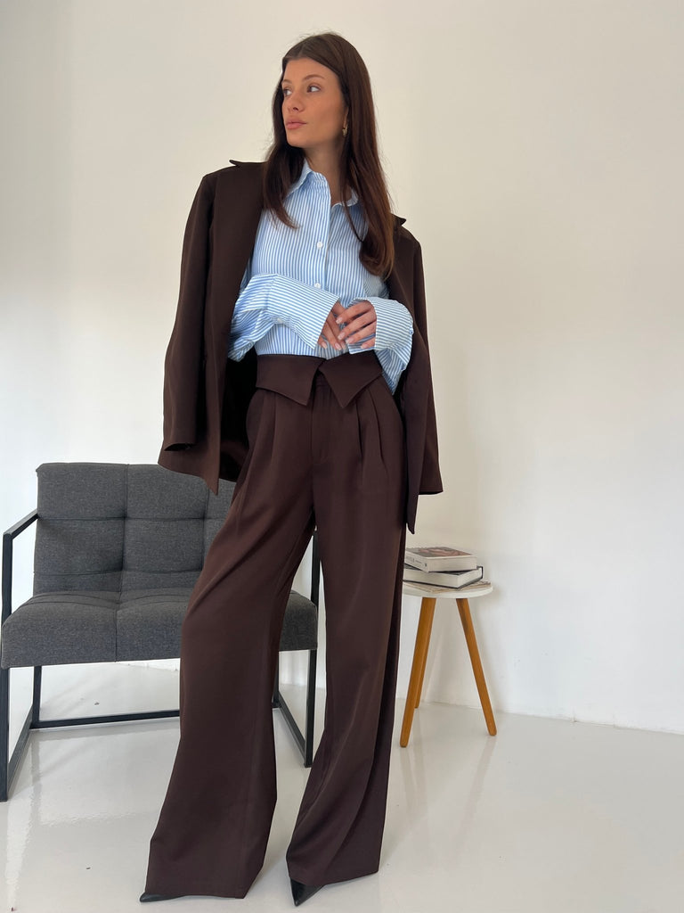 Brown Reverse Waist Pants - Mii