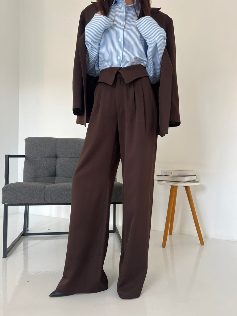 Brown Reverse Waist Pants - Mii