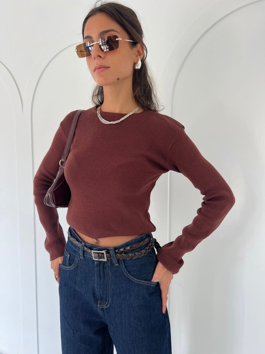 Brown Crewneck Basic Pullover – Mii