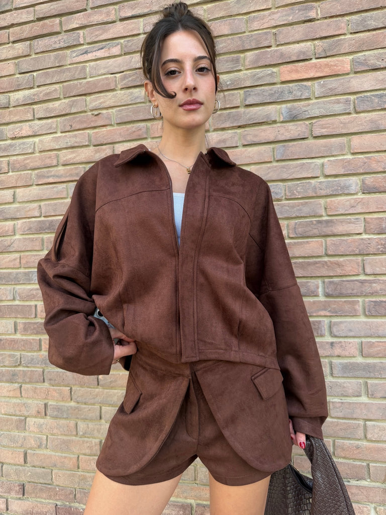 Brown Suede Layered Shorts - Mii