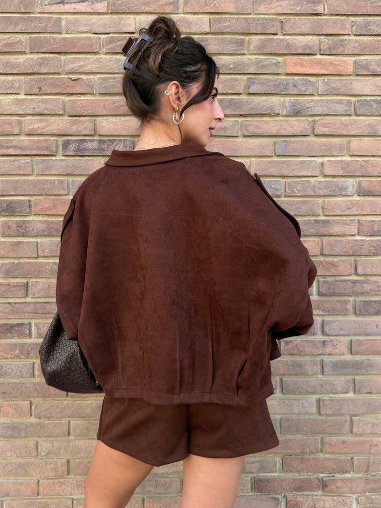 Brown Suede Relaxed Fit Jacket - Mii