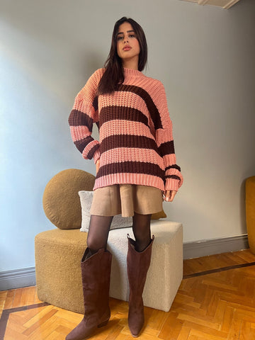 BrownXPink Striped Pullover - Mii