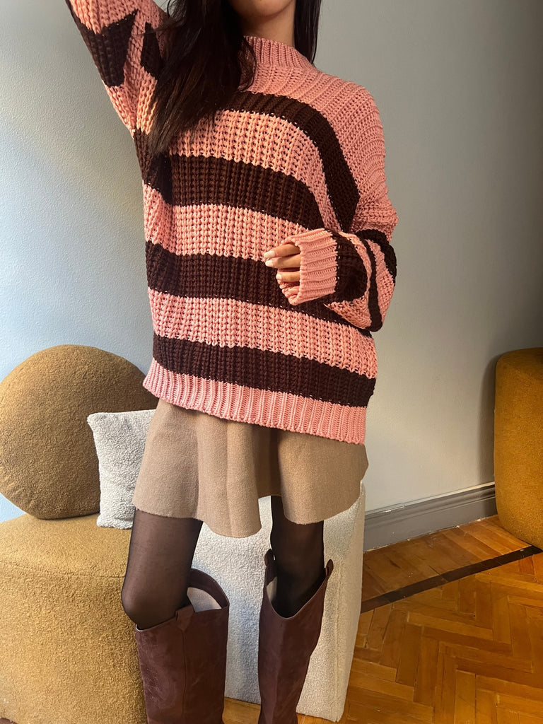 BrownXPink Striped Pullover - Mii