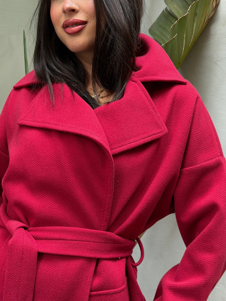 Burgundy Belted Wool Jacket - Mii