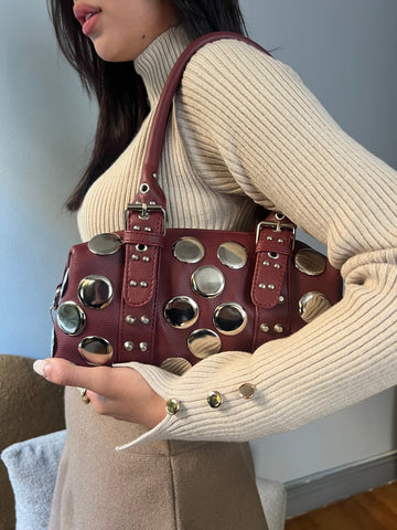 Burgundy Big Studs Bag - Mii