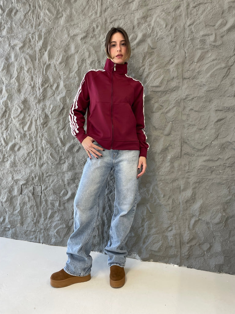 Burgundy Lace Stripes Jacket - Mii