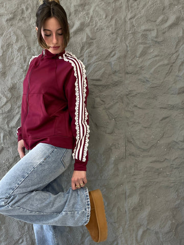 Burgundy Lace Stripes Jacket - Mii