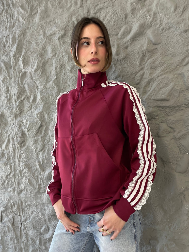 Burgundy Lace Stripes Jacket - Mii