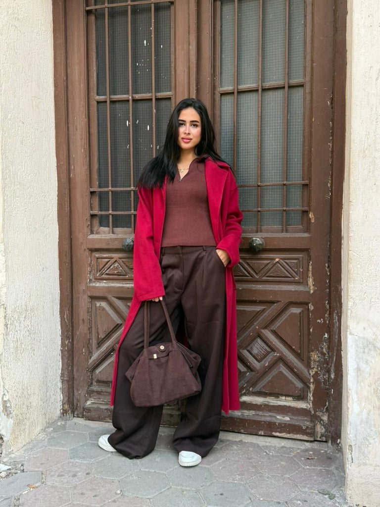 Burgundy Maxi Cool Coat - Mii
