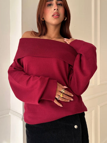 Burgundy Off Shoulder Pullover - Mii