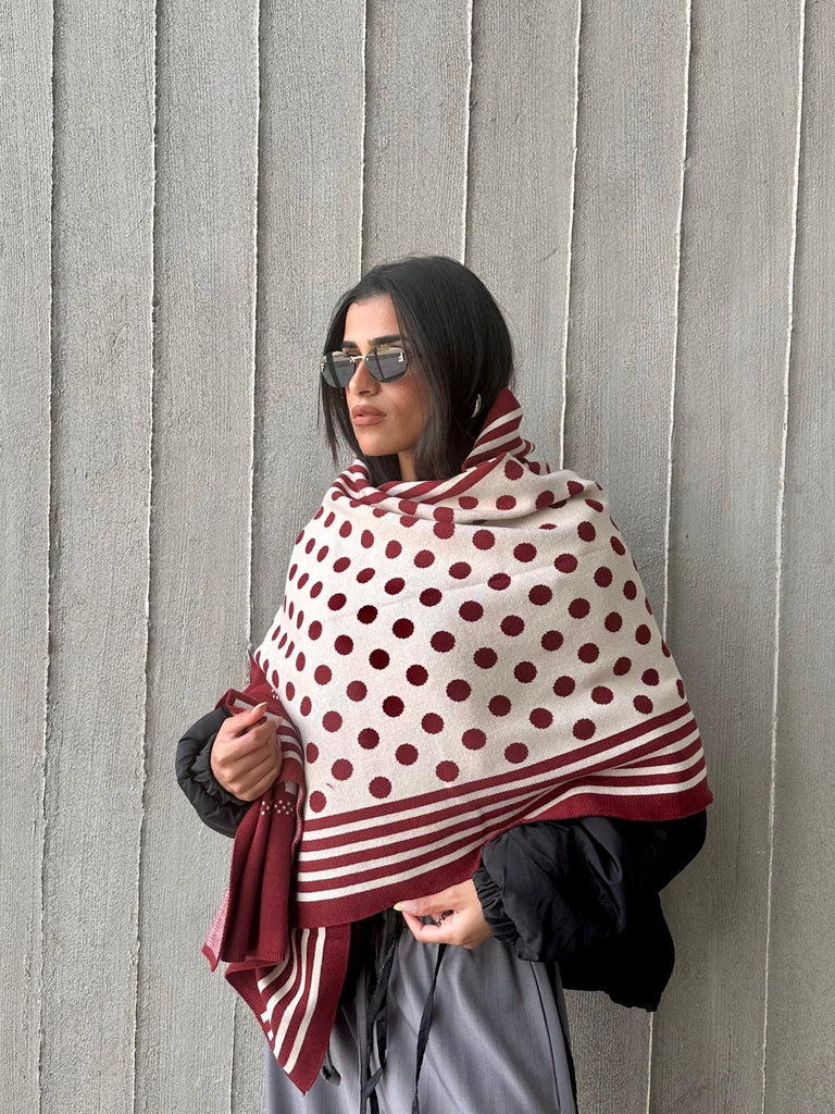 Burgundy Polka Lines Scarf - Mii