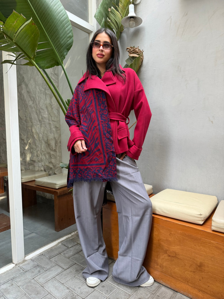 Burgundy X Navy Berry Animal Knit Scarf - Mii