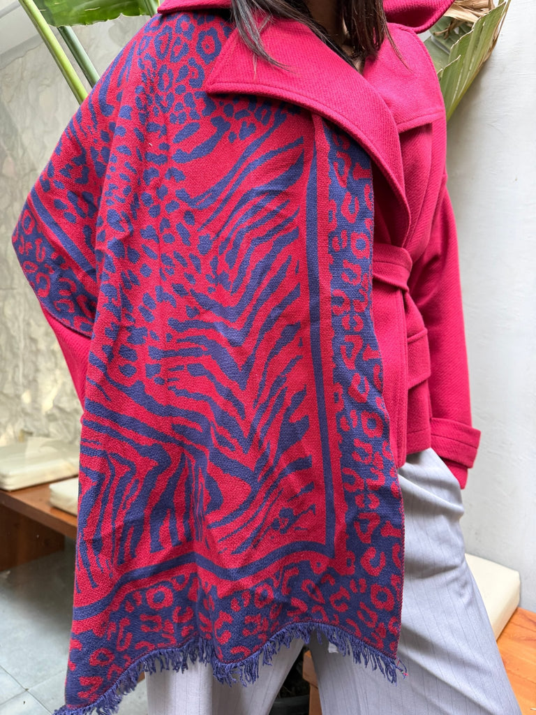 Burgundy X Navy Berry Animal Knit Scarf - Mii