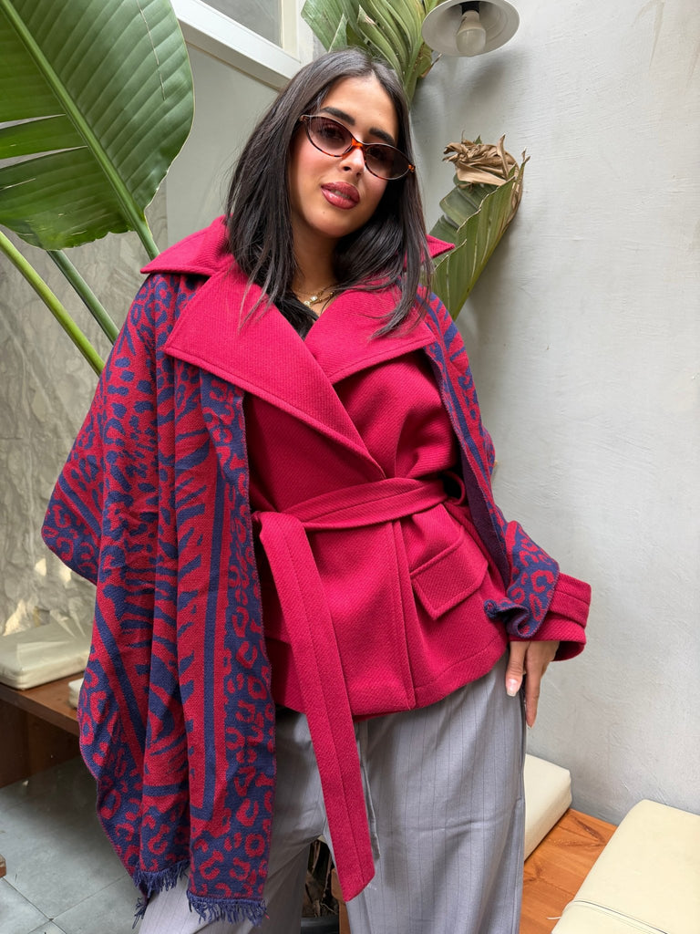 Burgundy X Navy Berry Animal Knit Scarf - Mii