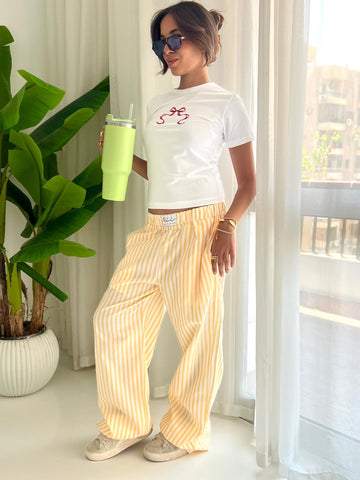 Butter Yellow Striped Pajama Pants - Mii