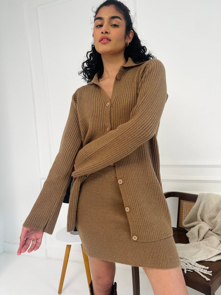 Cafe Mini Skirt Cardigan Set - Mii