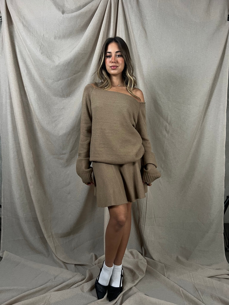Cafe Off Shoulder Knit Set - Mii