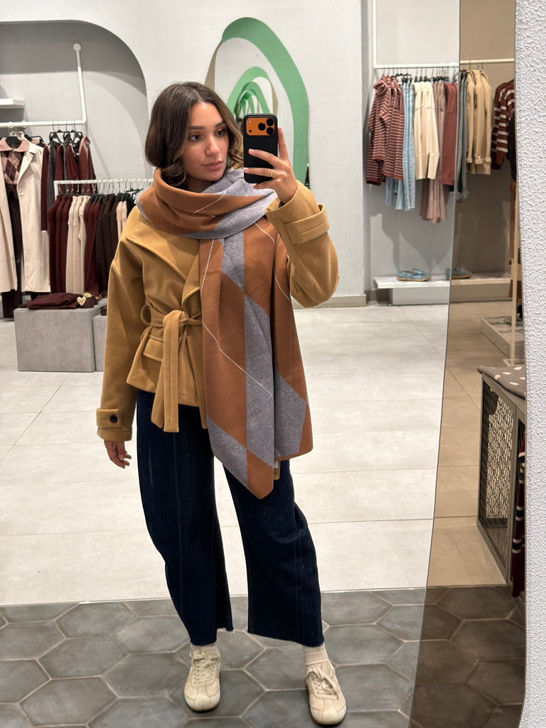 Cafe X Grey Argyle Knit Scarf - Mii