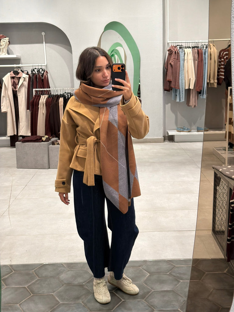 Cafe X Grey Argyle Knit Scarf - Mii