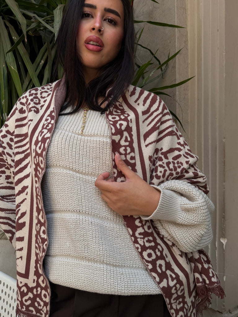 Camel Tiger Knit Scarf - Mii