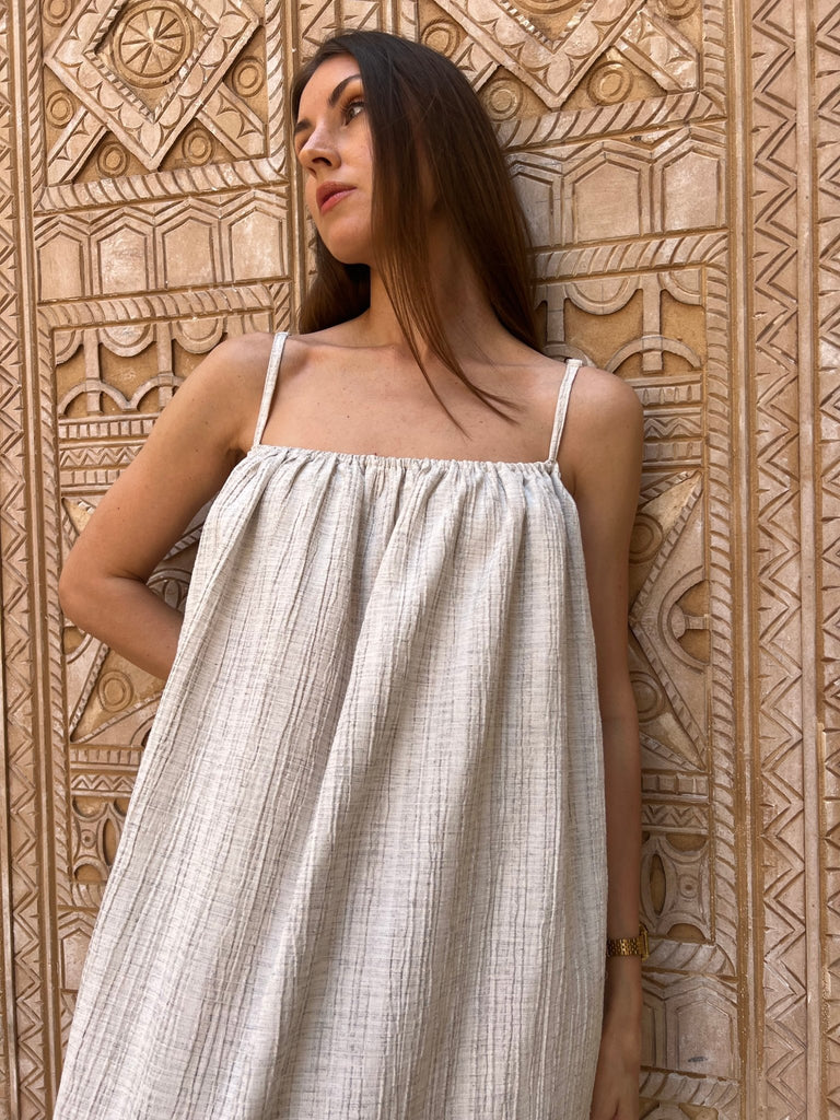 Chalk Beige Long Linen Beach Dress - Mii