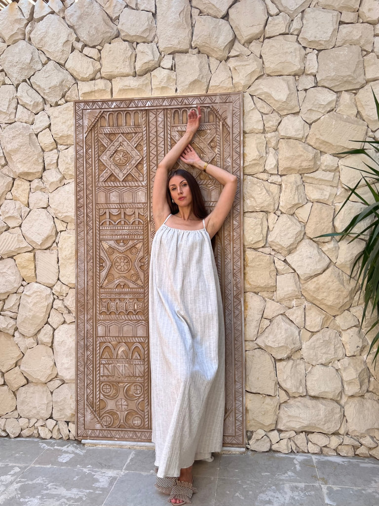Chalk Beige Long Linen Beach Dress - Mii