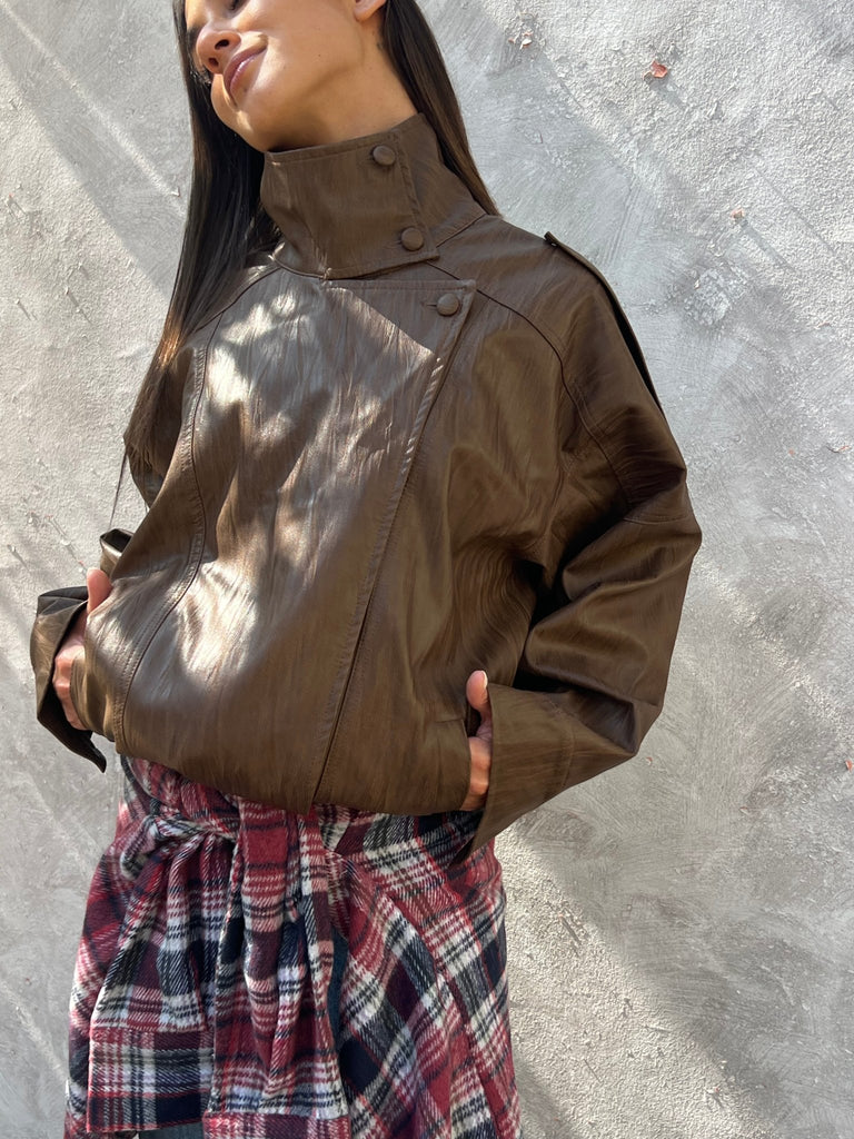 Chocolate Brown Leather Jacket - Mii