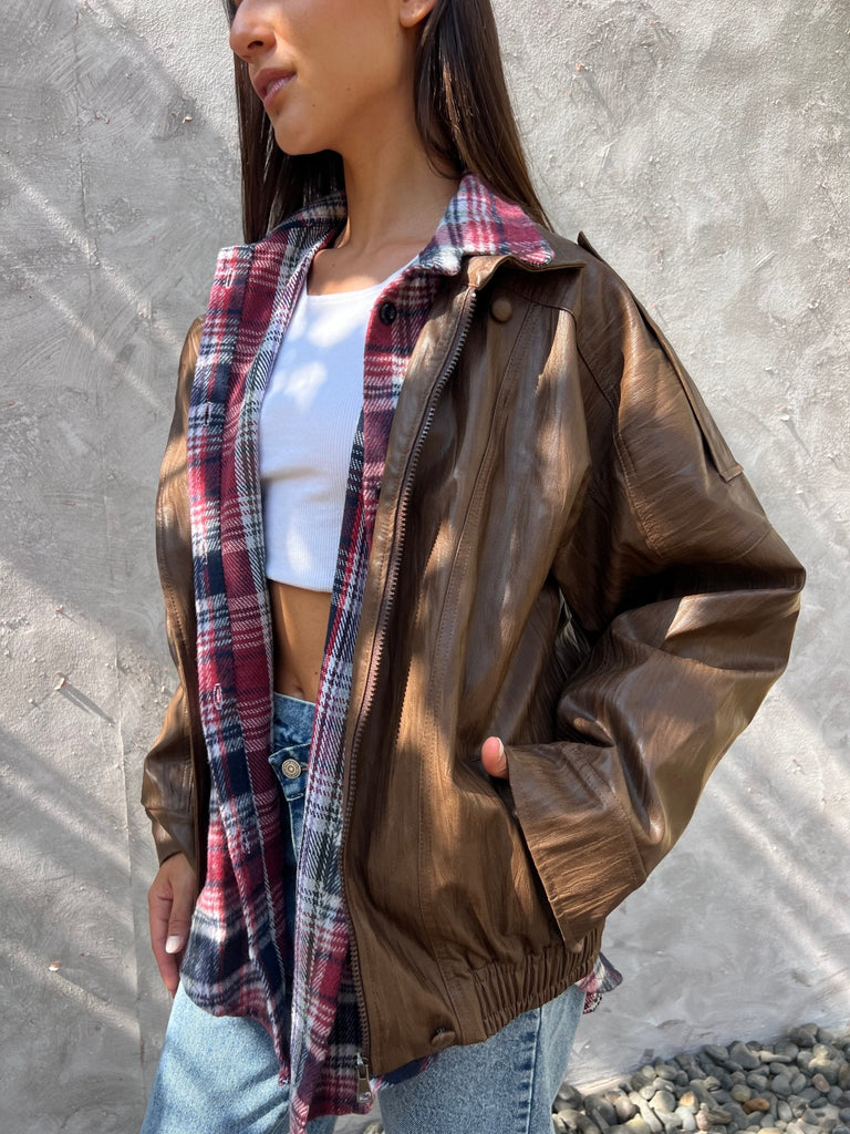 Chocolate Brown Leather Jacket - Mii