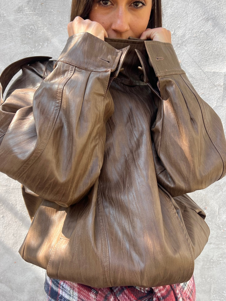 Chocolate Brown Leather Jacket - Mii