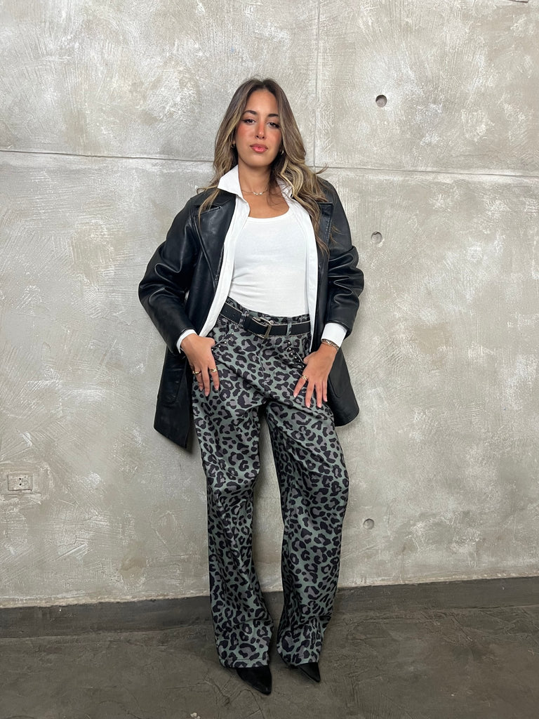 Emerald Leopard Balloon Printed Pants With Studs Details - Mii