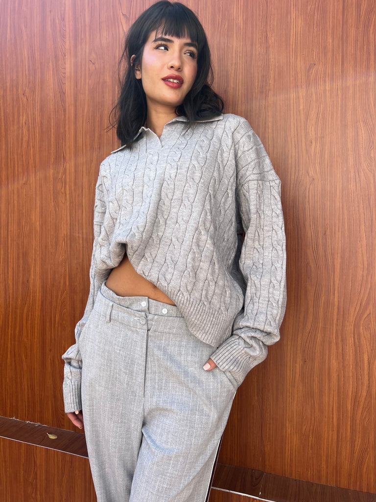 Grey Braided Pullover - Mii