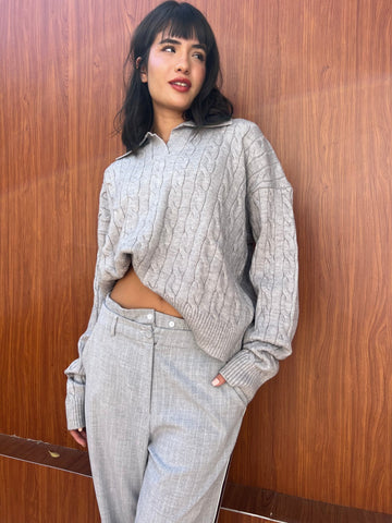 Grey Braided Pullover - Mii