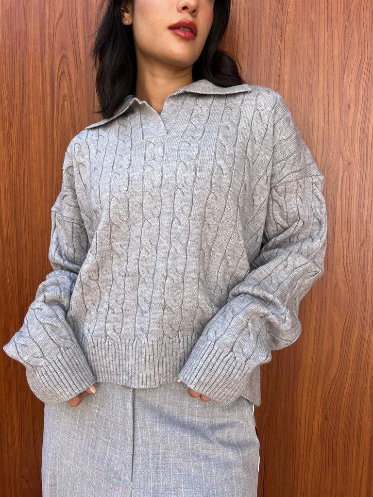 Grey Braided Pullover - Mii