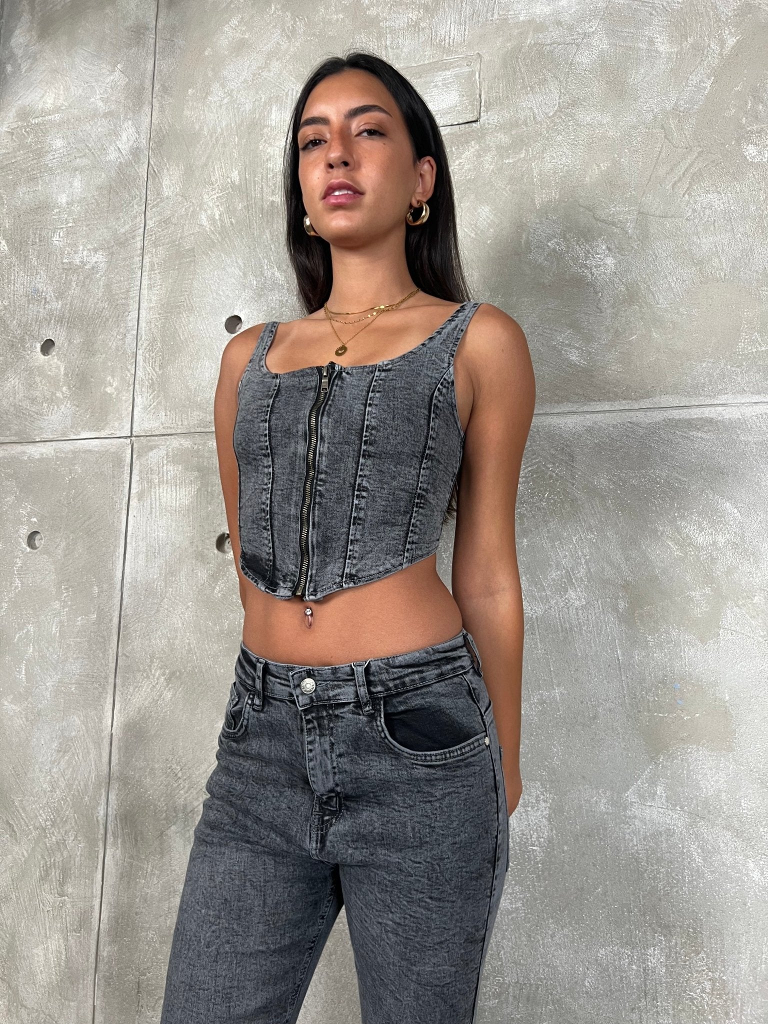 Grey Corset Denim Top – Mii