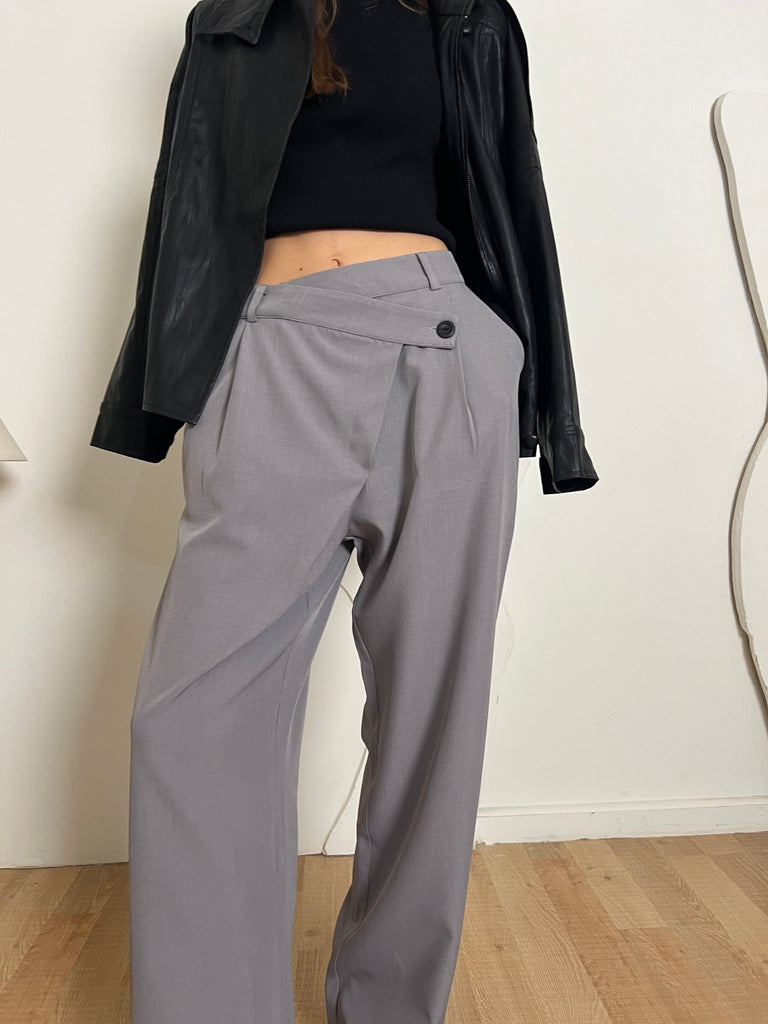 Grey Crisscross Waist Pants - Mii