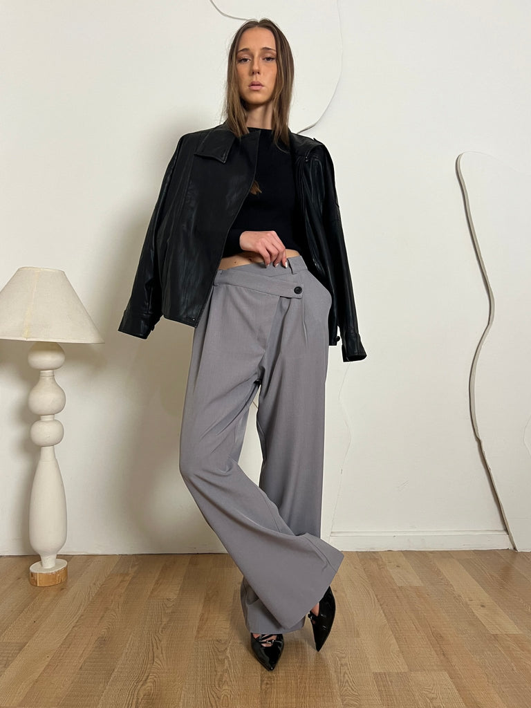 Grey Crisscross Waist Pants - Mii