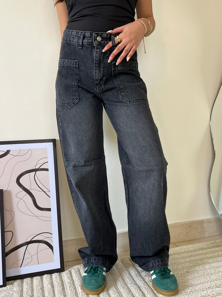 Grey Front Square Pockets Jeans - Mii