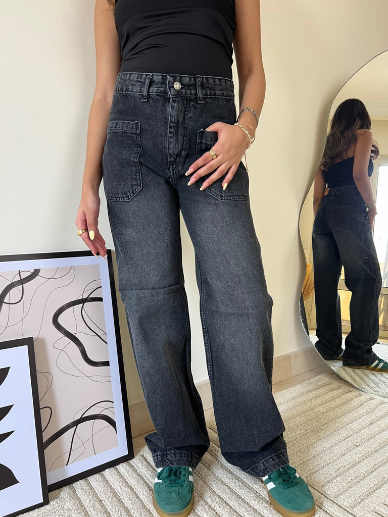 Grey Front Square Pockets Jeans - Mii