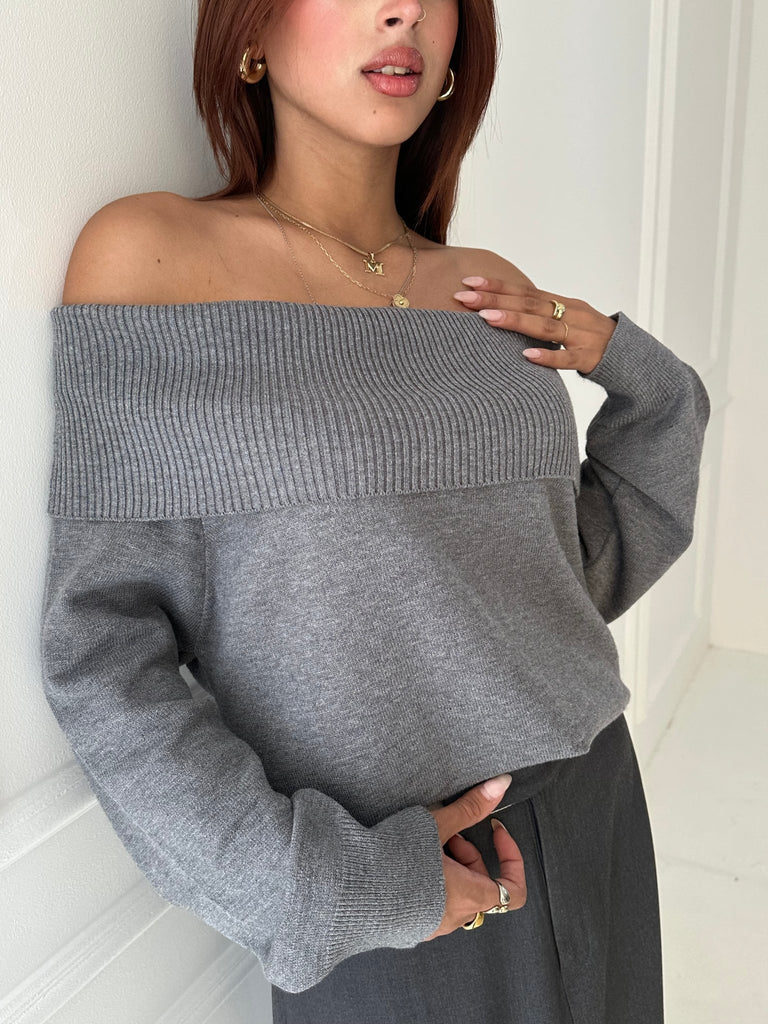 Grey Off Shoulder Pullover - Mii