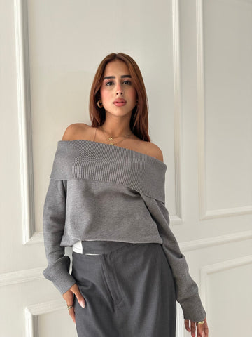 Grey Off Shoulder Pullover - Mii