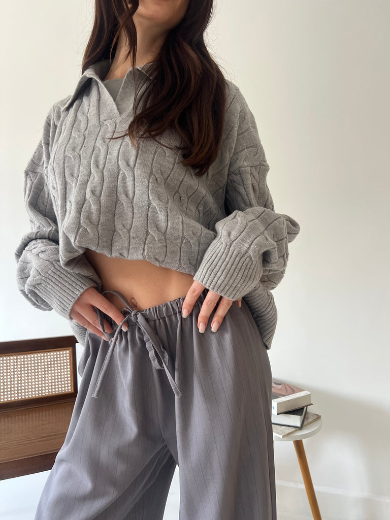 Grey Stripe Drawstring Pants - Mii