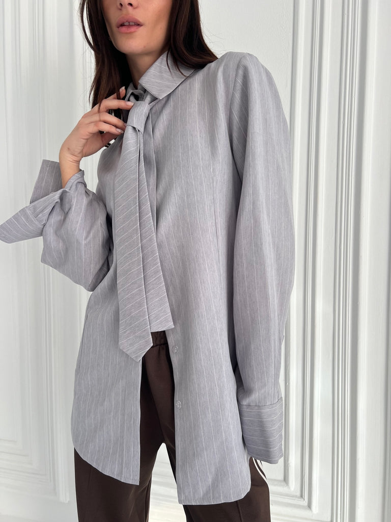 Grey Tie Pinstripe Shirt - Mii