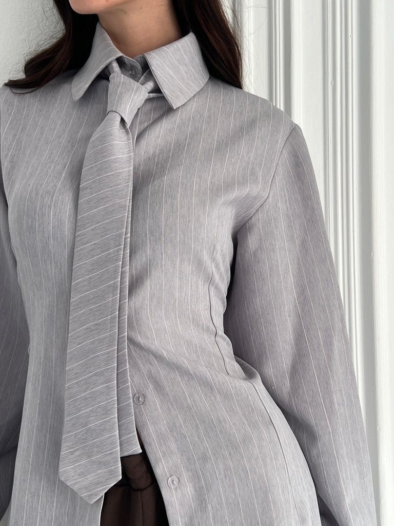 Grey Tie Pinstripe Shirt - Mii
