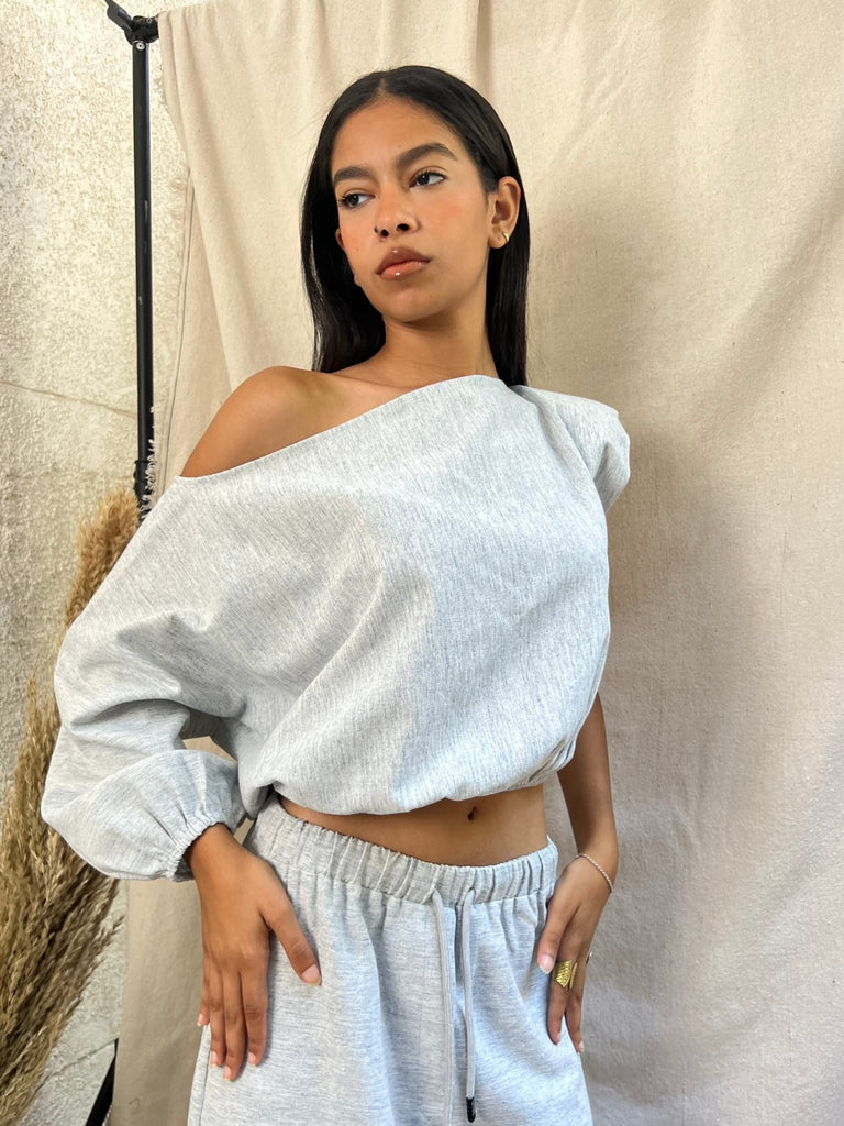 Ice Gray One Shoulder Top - Mii