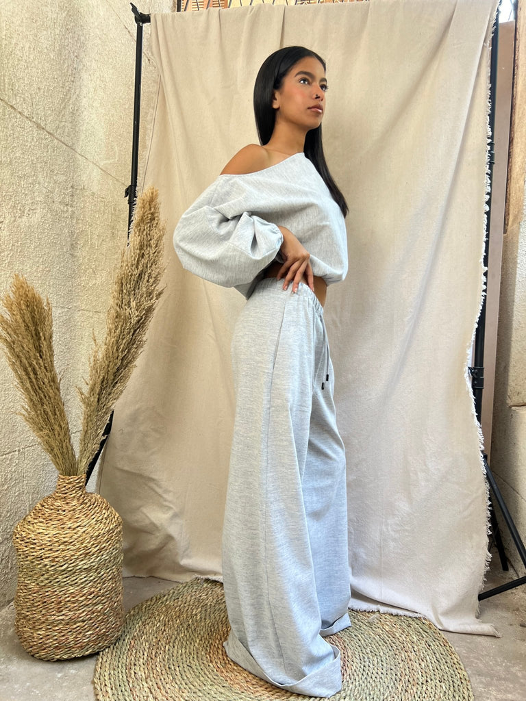 Ice Grey Linen Wide Leg Pants - Mii