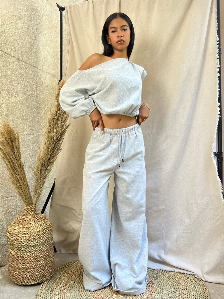 Ice Grey Linen Wide Leg Pants - Mii