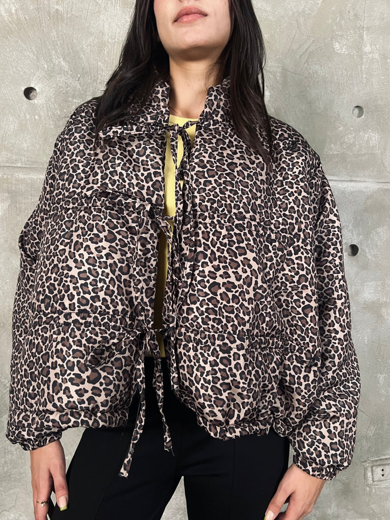 Leopard Bow Quilted Jacket - Mii