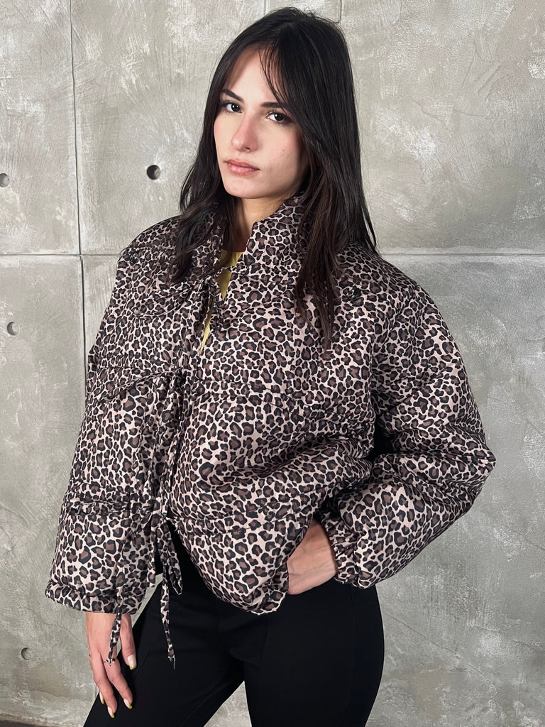 Leopard Bow Quilted Jacket - Mii