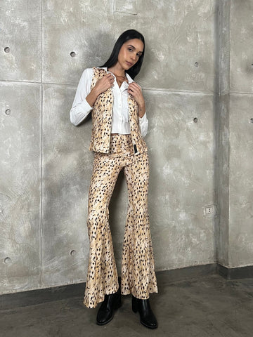 Leopard Flared Coduroy Pants - Mii