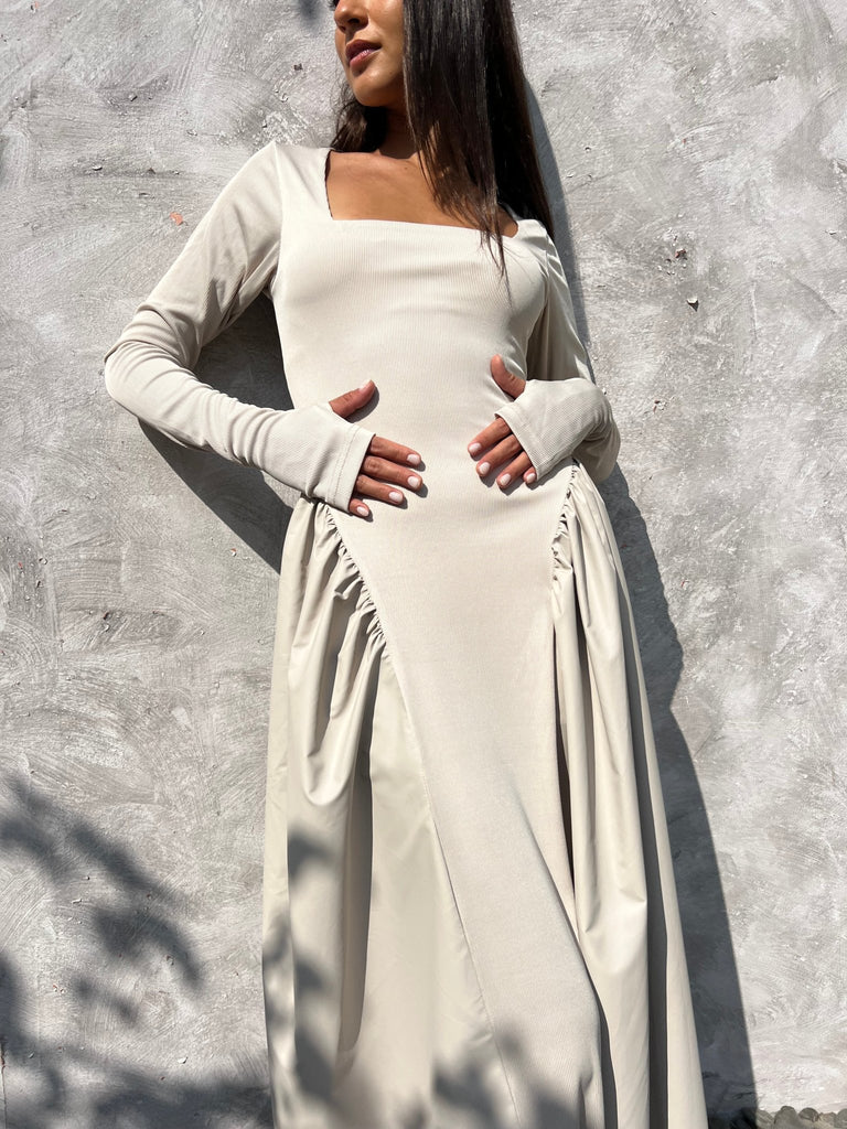 Light Beige Matte Leather Ballerina Dress - Mii